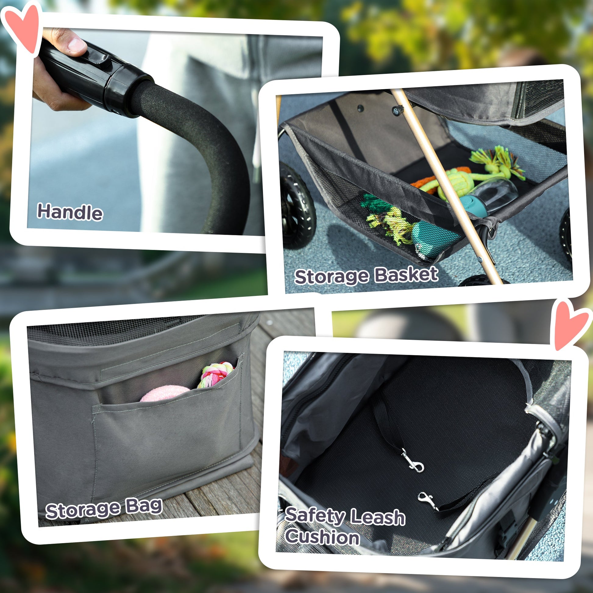 KFX-1284413 3-in-1 Foldable Pet Stroller with Detachable Carrier, Storage Basket & Cupholder for Mini Dogs, Gray