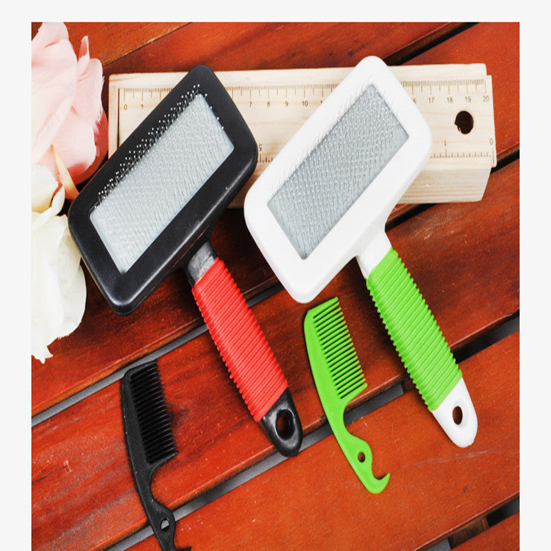 KFX-1284541 Two-Piece Steel Needle Comb with Massage Handle for Pets - 9.5x14.5 cm