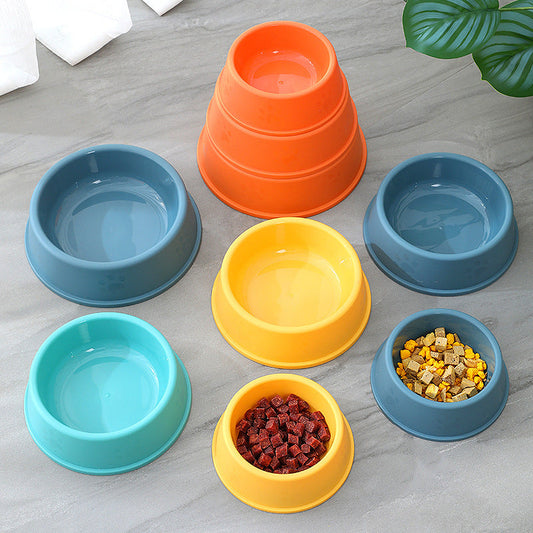 KFX-1284925 Frosted Plastic Pet Bowl with Footprints for Dogs and Cats - Various Sizes and Colors