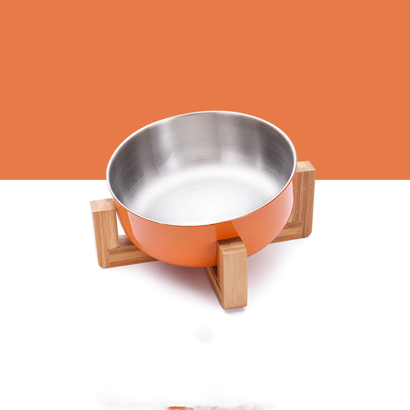 KFX-1288893 Stainless Steel Pet Bowl with 15° Tilt and Non-Slip Bamboo Base