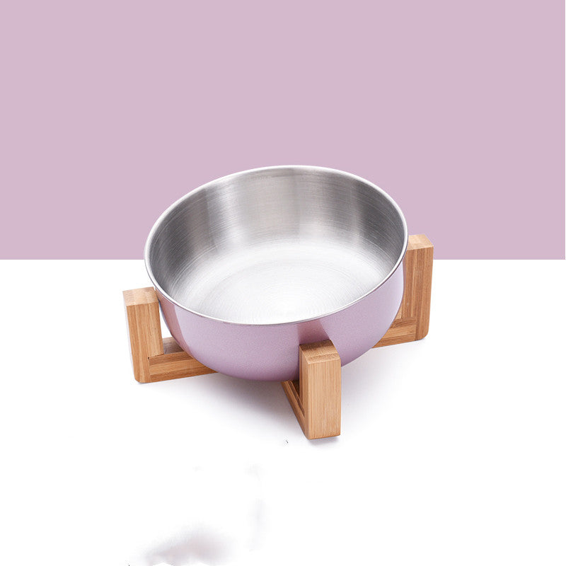 KFX-1288893 Stainless Steel Pet Bowl with 15° Tilt and Non-Slip Bamboo Base