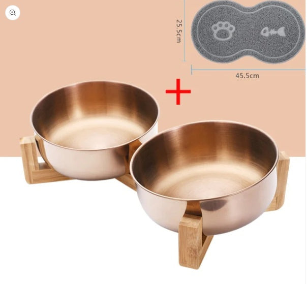 KFX-1288893 Stainless Steel Pet Bowl with 15° Tilt and Non-Slip Bamboo Base