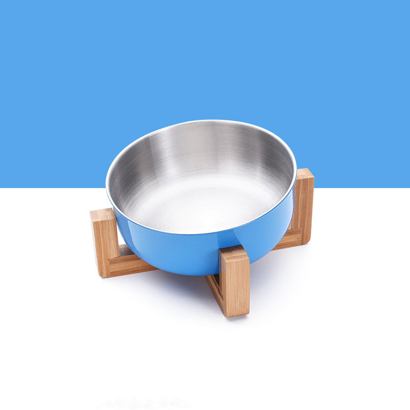 KFX-1288893 Stainless Steel Pet Bowl with 15° Tilt and Non-Slip Bamboo Base