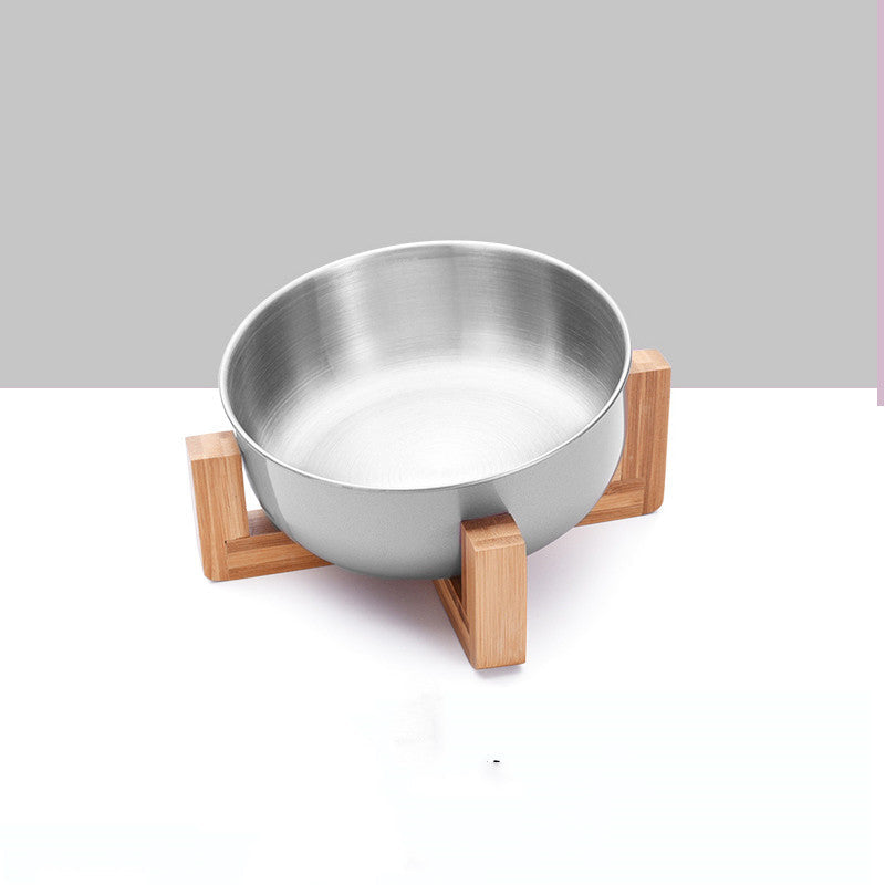 KFX-1288893 Stainless Steel Pet Bowl with 15° Tilt and Non-Slip Bamboo Base