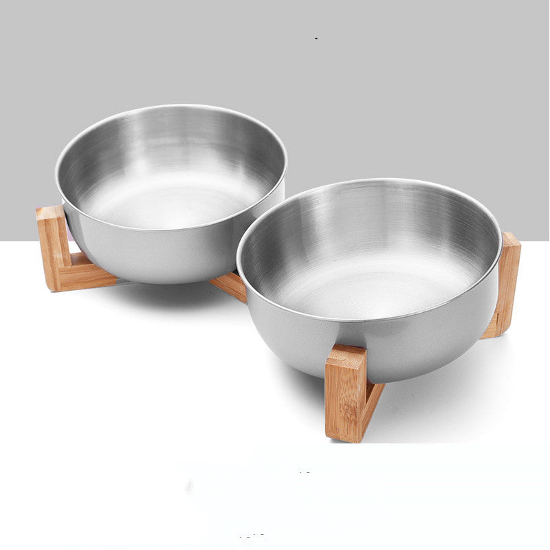 KFX-1288893 Stainless Steel Pet Bowl with 15° Tilt and Non-Slip Bamboo Base