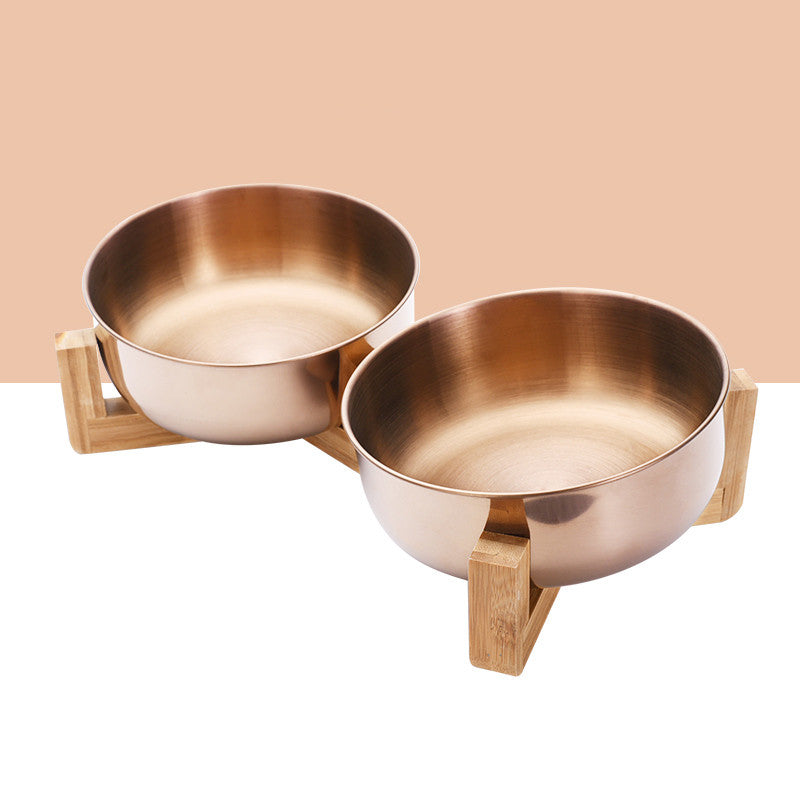 KFX-1288893 Stainless Steel Pet Bowl with 15° Tilt and Non-Slip Bamboo Base