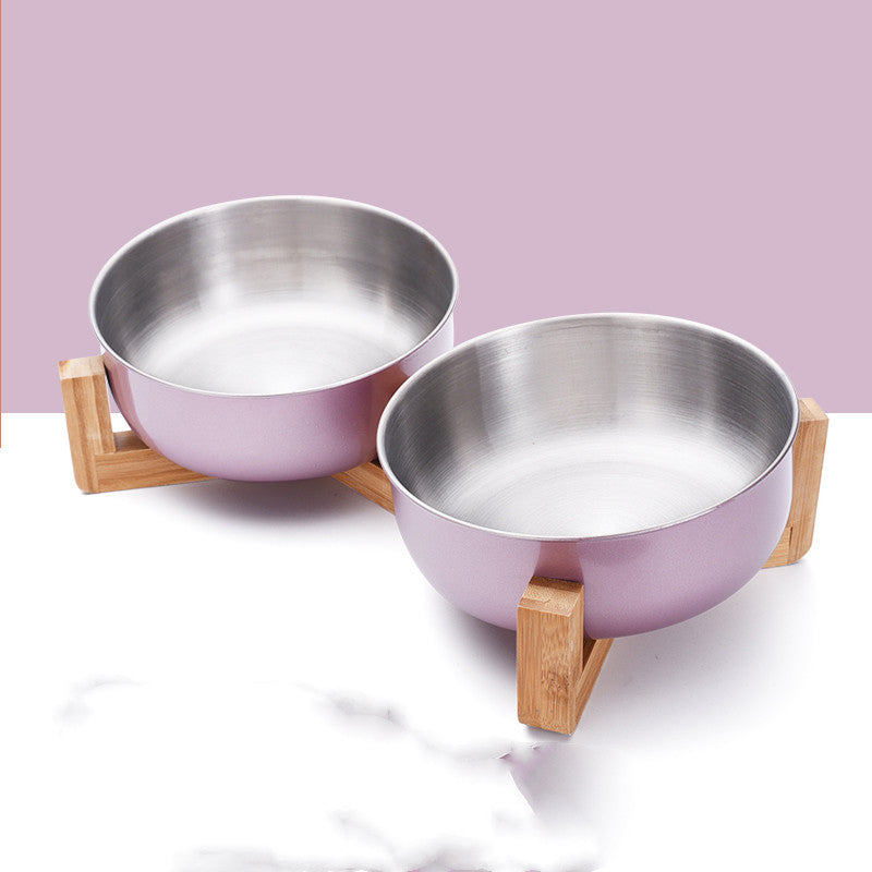 KFX-1288893 Stainless Steel Pet Bowl with 15° Tilt and Non-Slip Bamboo Base
