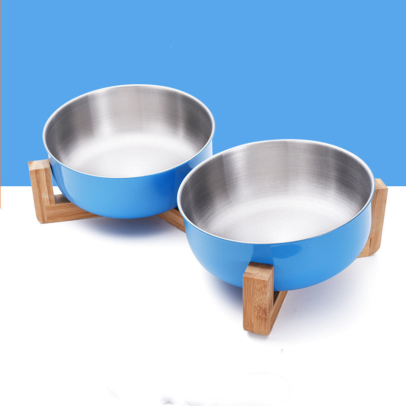 KFX-1288893 Stainless Steel Pet Bowl with 15° Tilt and Non-Slip Bamboo Base