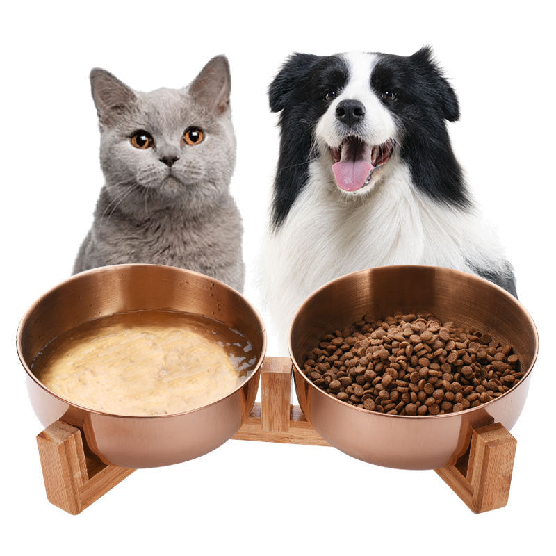 KFX-1288893 Stainless Steel Pet Bowl with 15° Tilt and Non-Slip Bamboo Base