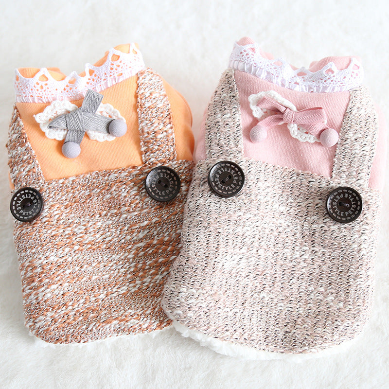 KFX-1289277 Small Dog Lace Collar Round Buckle Suspenders in Pink and Orange