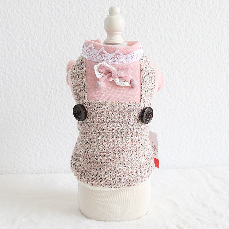 KFX-1289277 Small Dog Lace Collar Round Buckle Suspenders in Pink and Orange