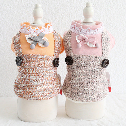 KFX-1289277 Small Dog Lace Collar Round Buckle Suspenders in Pink and Orange