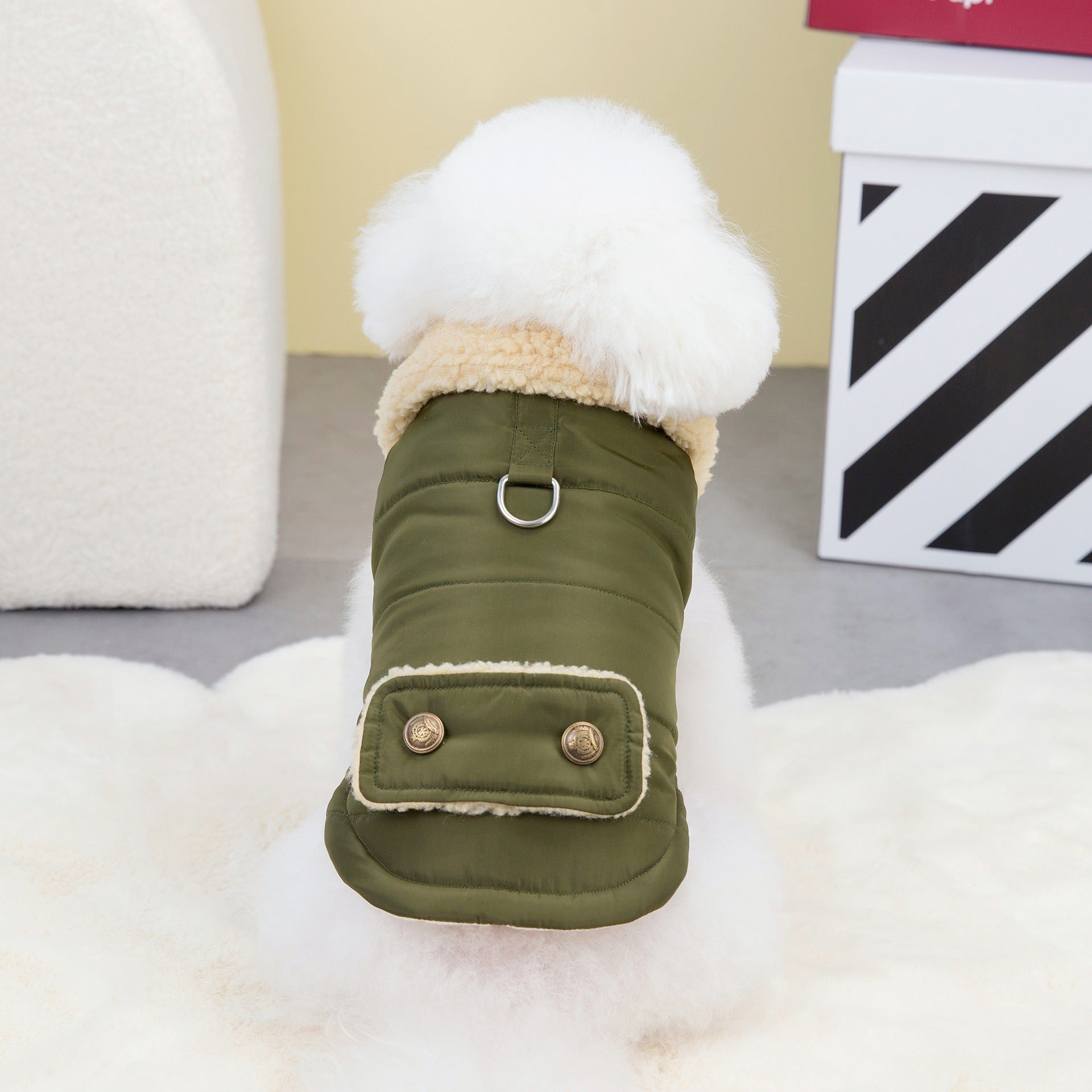 KFX-1294141 Nordic Fur Collar Cotton Vest for Cats – Available in Green and Khaki