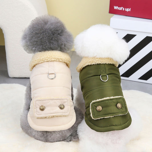 KFX-1294141 Nordic Fur Collar Cotton Vest for Cats – Available in Green and Khaki