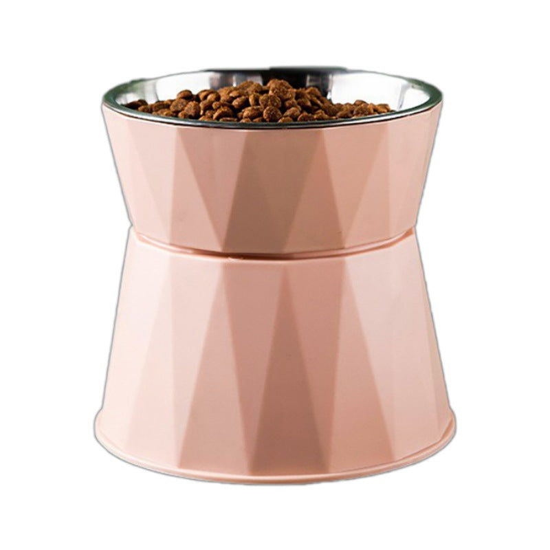 KFX-1294653 Stainless Steel Pet Bowl with High Foot Neck Protection for Cats – Available in Pink, Blue, and White