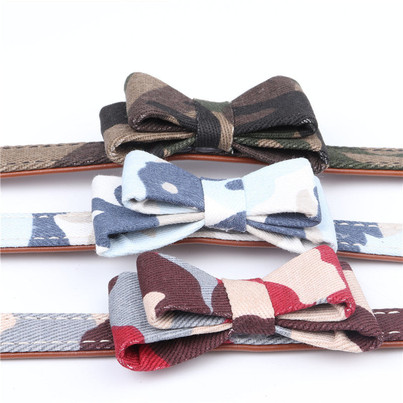 KFX-1297085 Camouflage Bowknot Pet Collar - Blue, Green, Colorful PU Material