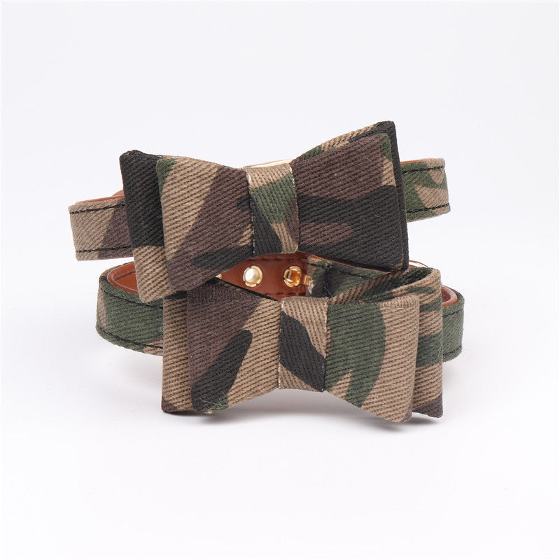 KFX-1297085 Camouflage Bowknot Pet Collar - Blue, Green, Colorful PU Material