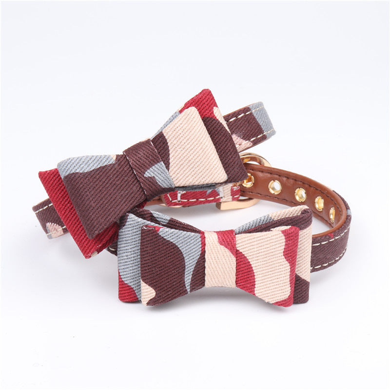 KFX-1297085 Camouflage Bowknot Pet Collar - Blue, Green, Colorful PU Material