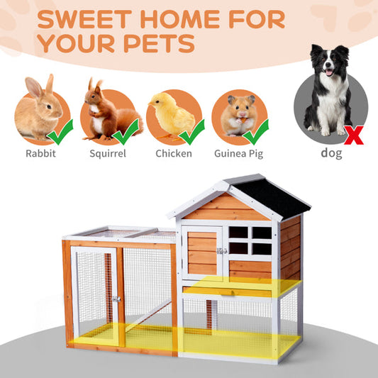 KFX-1298109 Wooden Chicken Rabbit Cage with Run and Removable Upper Tray in Orange-Red