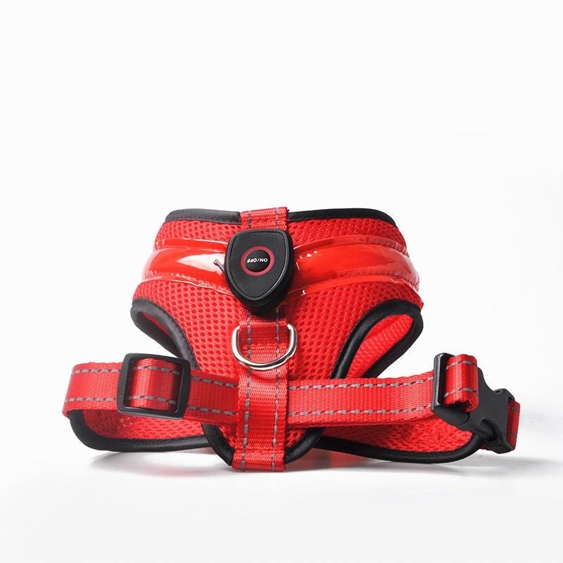 KFX-1299517 USB Rechargeable LED Dog Harness with Reflective Features - Pet Safety Chest Strap for Day and Night Use