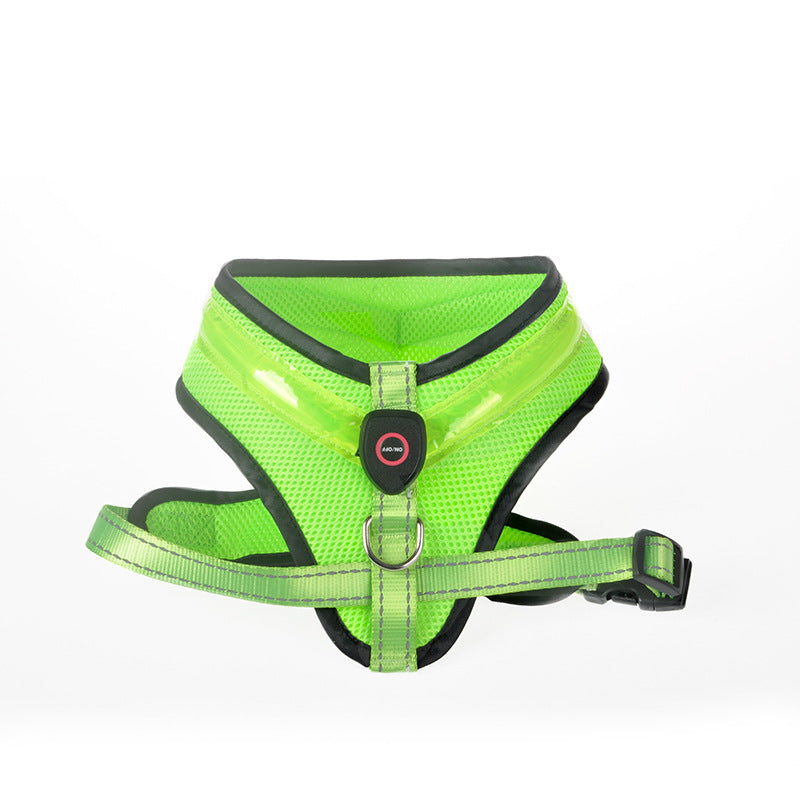 KFX-1299517 USB Rechargeable LED Dog Harness with Reflective Features - Pet Safety Chest Strap for Day and Night Use