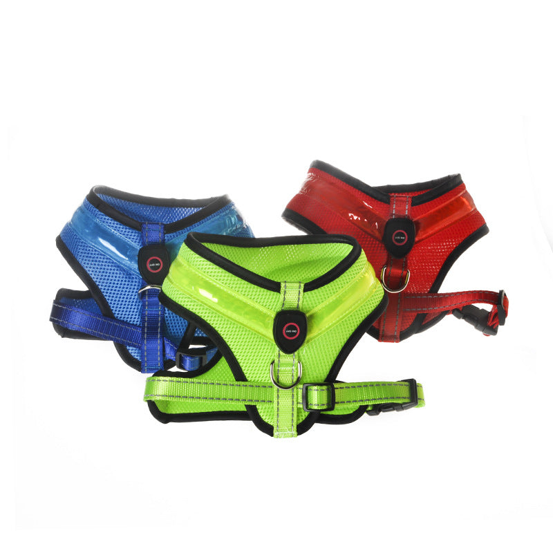 KFX-1299517 USB Rechargeable LED Dog Harness with Reflective Features - Pet Safety Chest Strap for Day and Night Use