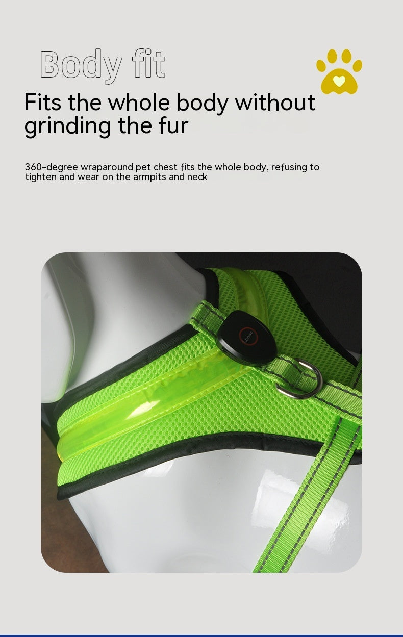 KFX-1299517 USB Rechargeable LED Dog Harness with Reflective Features - Pet Safety Chest Strap for Day and Night Use