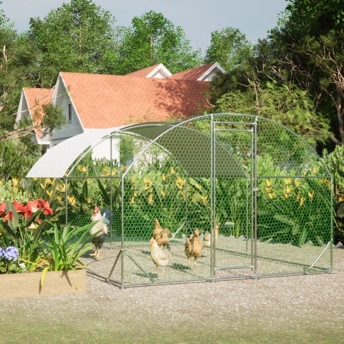 KFX-1301821 Large Metal Chicken Coop with Waterproof UV-Resistant Cover, Walk-In Dome Run for Outdoor Use, 9.84' x 13.12' x 6.56'