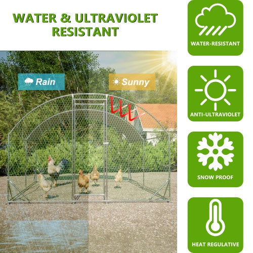KFX-1301821 Large Metal Chicken Coop with Waterproof UV-Resistant Cover, Walk-In Dome Run for Outdoor Use, 9.84' x 13.12' x 6.56'