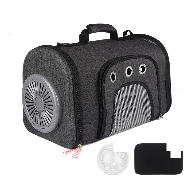 KFX-1302461 Durable Oxford Fabric Pet Carrier Bag with Ventilated Fan and Side Storage Pouches