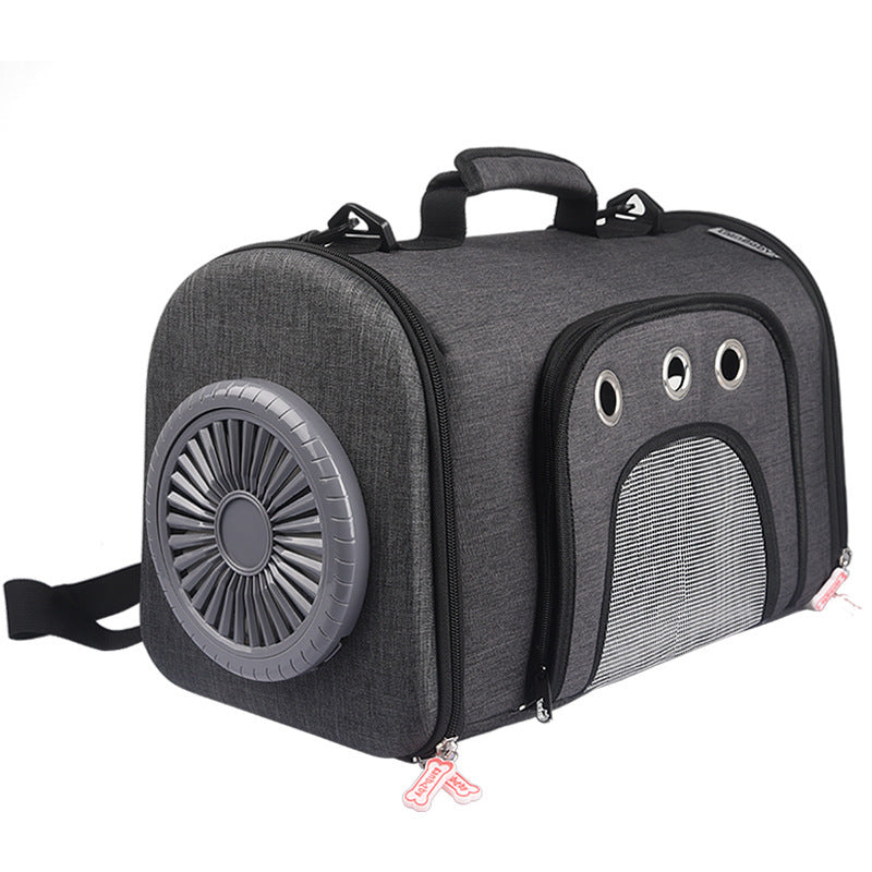 KFX-1302461 Durable Oxford Fabric Pet Carrier Bag with Ventilated Fan and Side Storage Pouches