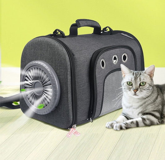 KFX-1302461 Durable Oxford Fabric Pet Carrier Bag with Ventilated Fan and Side Storage Pouches