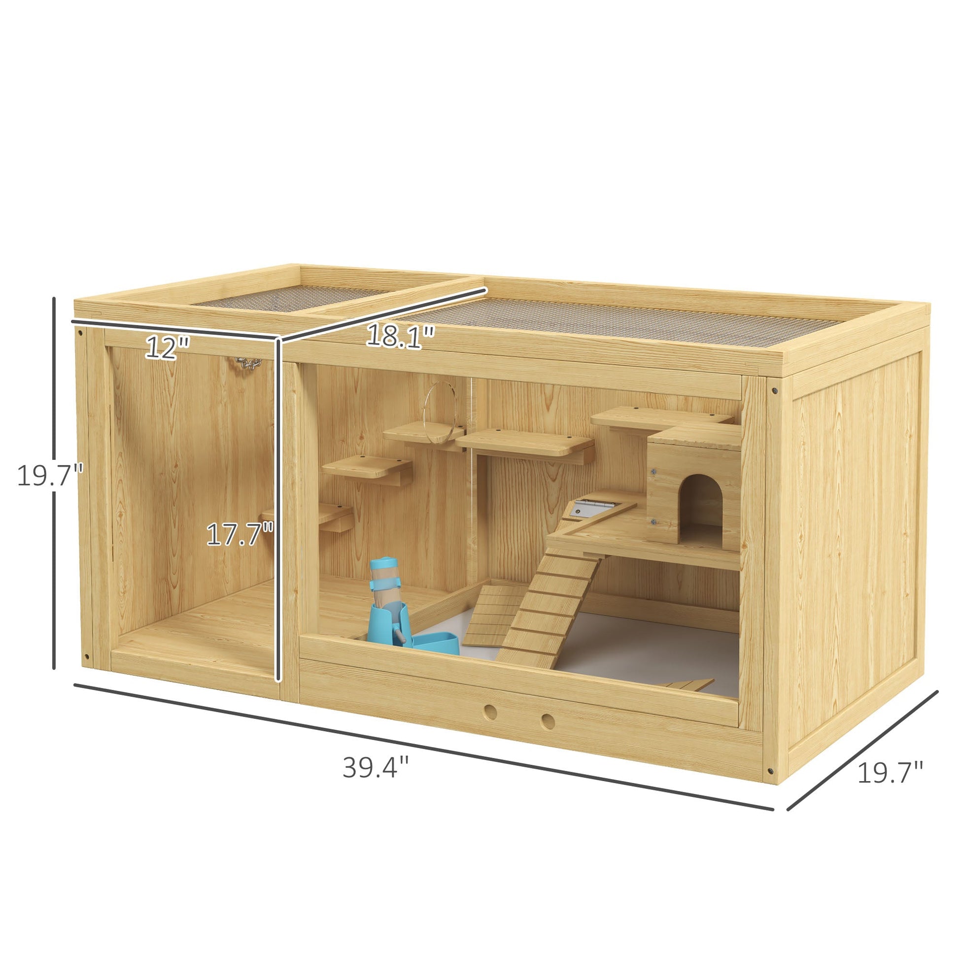 KFX-1303869 Extra Large Wooden Hamster Cage with Multi-Level Design, Ladder, Seesaws, and Pull-Out Tray