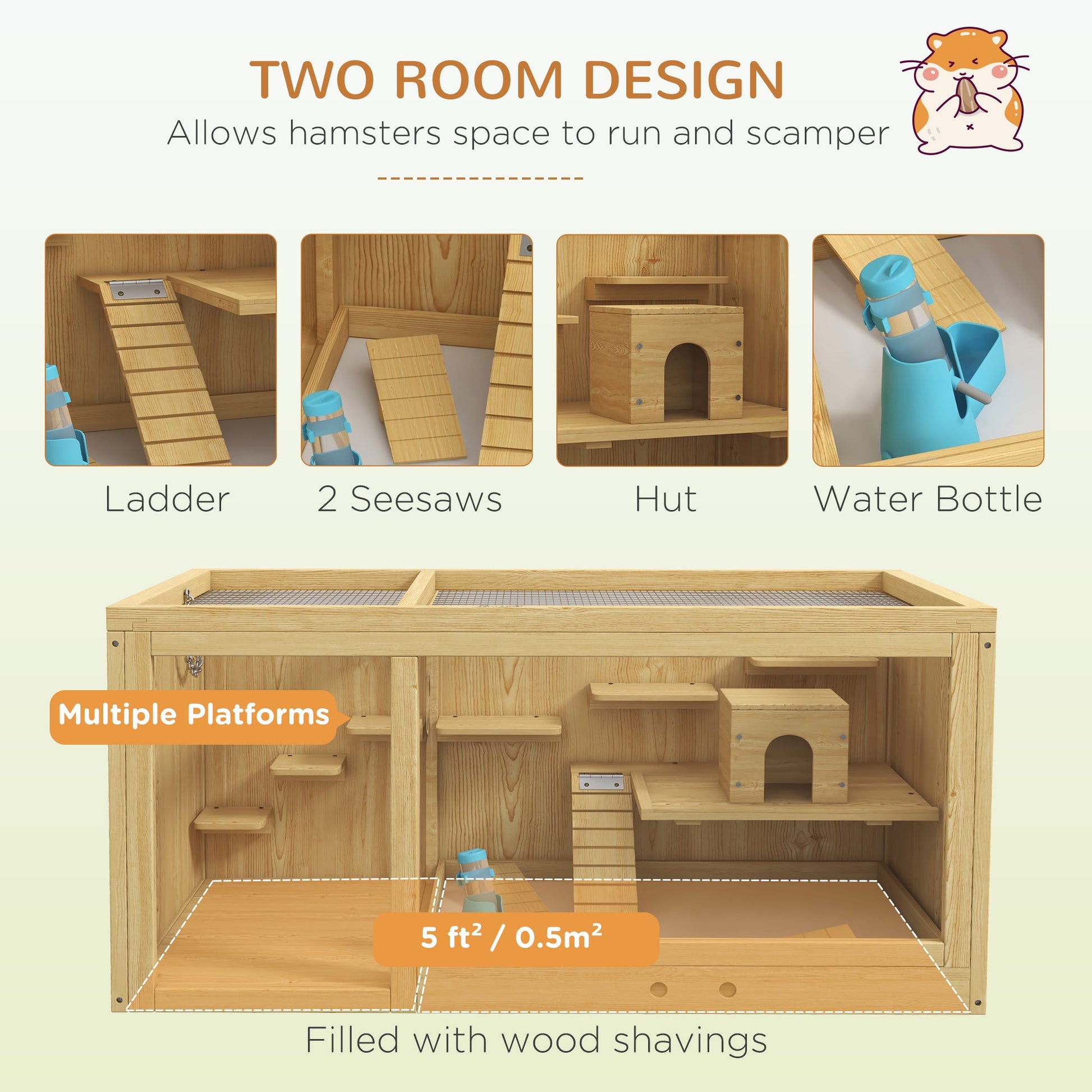 KFX-1303869 Extra Large Wooden Hamster Cage with Multi-Level Design, Ladder, Seesaws, and Pull-Out Tray