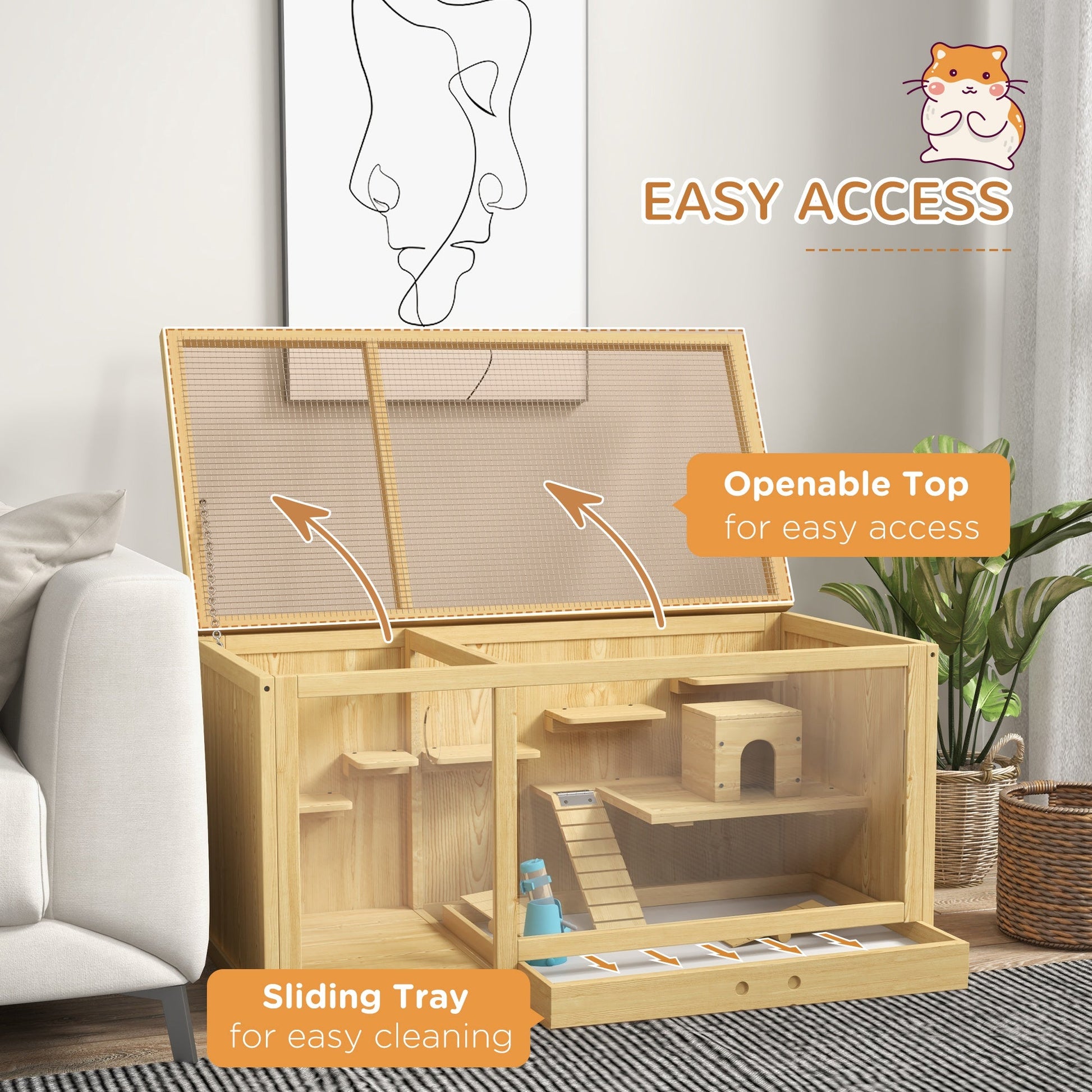 KFX-1303869 Extra Large Wooden Hamster Cage with Multi-Level Design, Ladder, Seesaws, and Pull-Out Tray