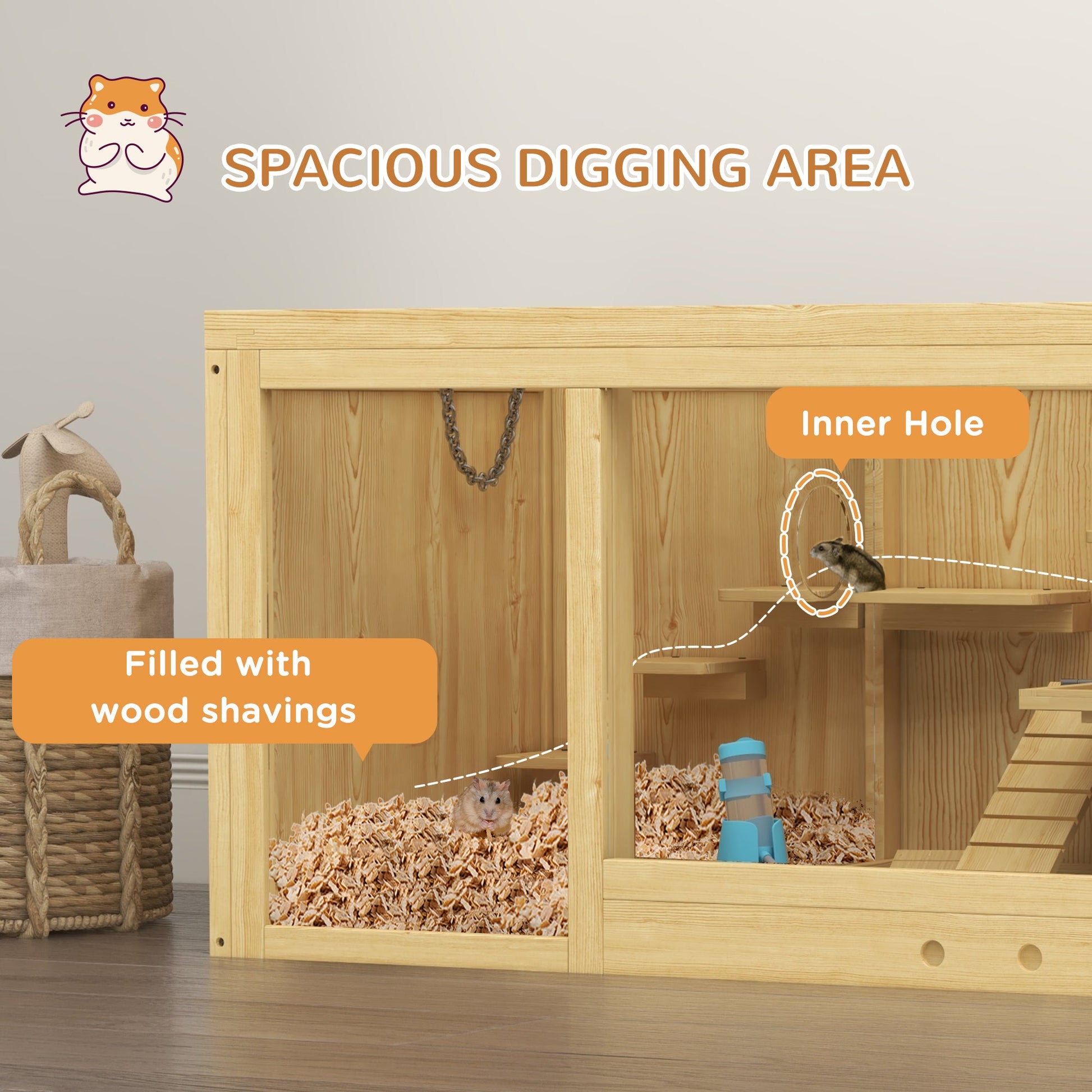 KFX-1303869 Extra Large Wooden Hamster Cage with Multi-Level Design, Ladder, Seesaws, and Pull-Out Tray