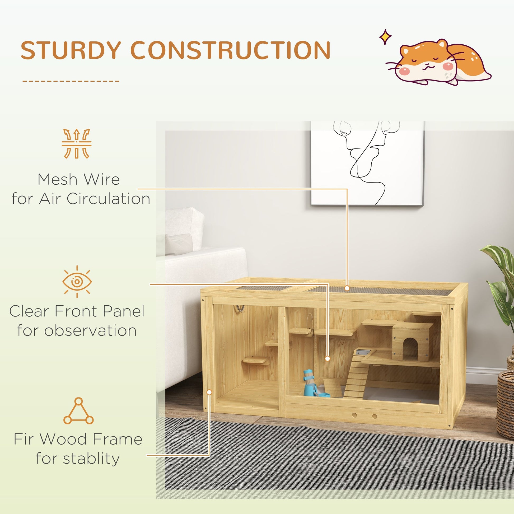 KFX-1303869 Extra Large Wooden Hamster Cage with Multi-Level Design, Ladder, Seesaws, and Pull-Out Tray