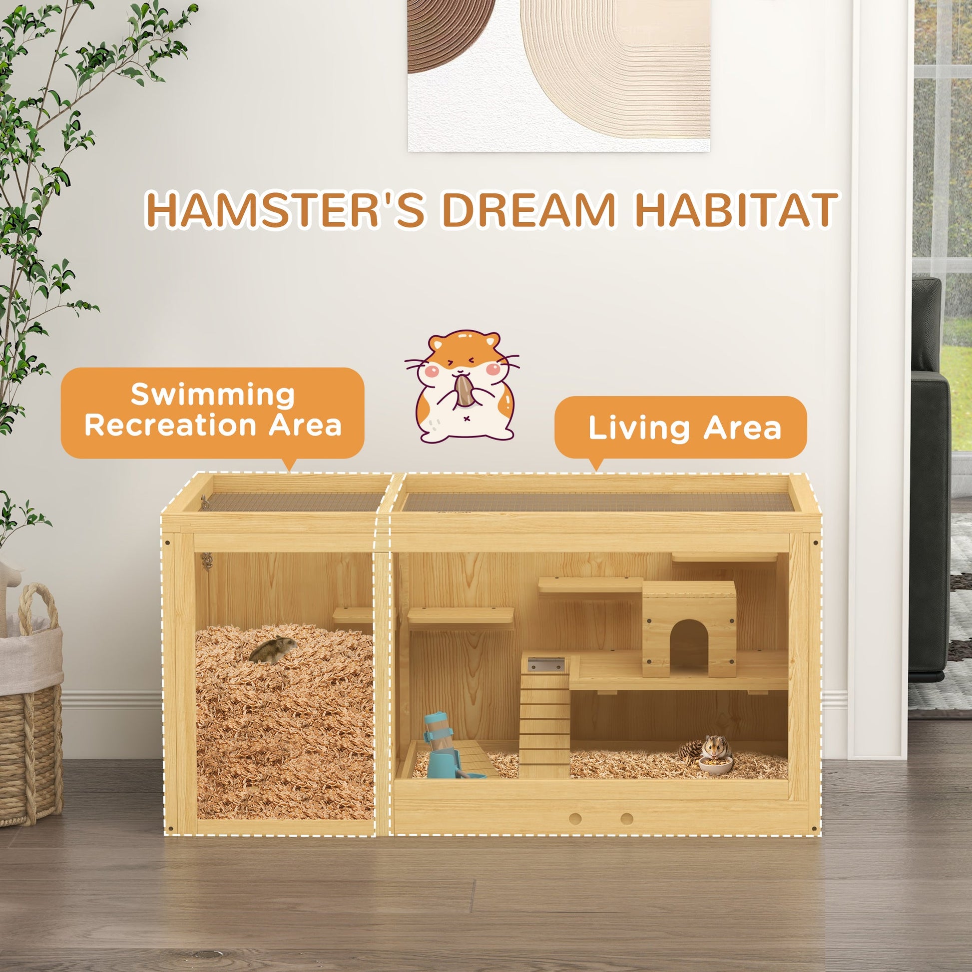KFX-1303869 Extra Large Wooden Hamster Cage with Multi-Level Design, Ladder, Seesaws, and Pull-Out Tray