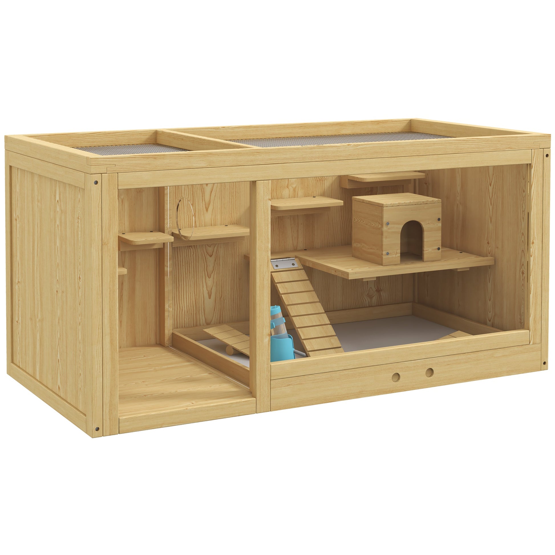 KFX-1303869 Extra Large Wooden Hamster Cage with Multi-Level Design, Ladder, Seesaws, and Pull-Out Tray