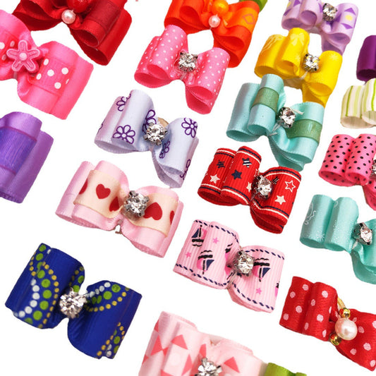 KFX-1305021 Pet Head Floral Bow Hair Accessory for Pets - Japanese & Korean Style, Cloth Decoration, 3x4cm