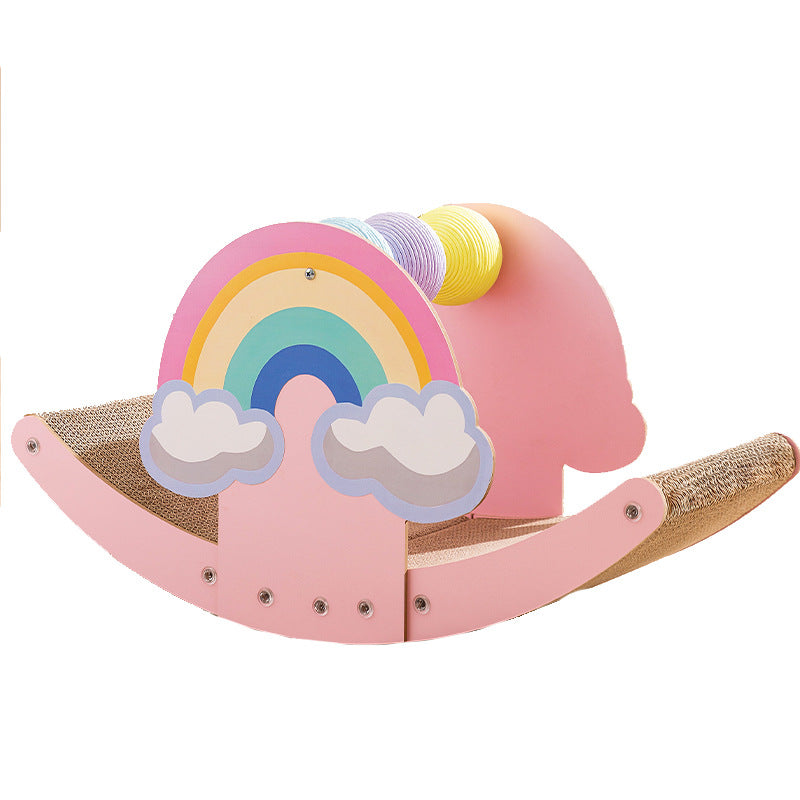 KFX-1306173 Rainbow Rocking Cat Scratch Board - Durable Corrugated Paper with Rope Ball, Pink