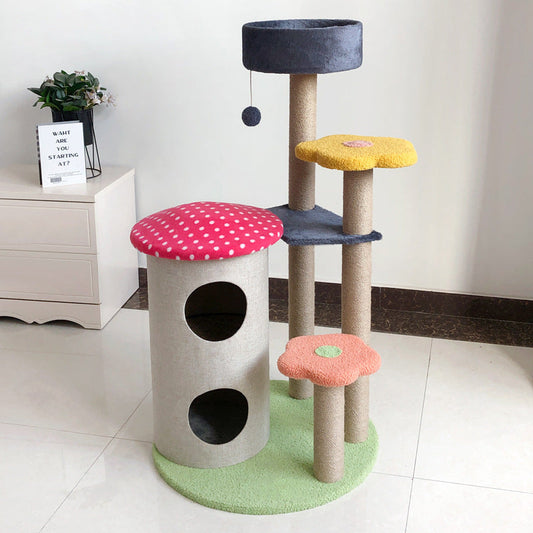 KFX-1309245 Durable 28" Cat Tower with Sisal Scratch Board and Soft Lambswool Bedding