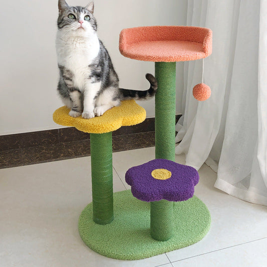 KFX-1309245 Durable 28" Cat Tower with Sisal Scratch Board and Soft Lambswool Bedding