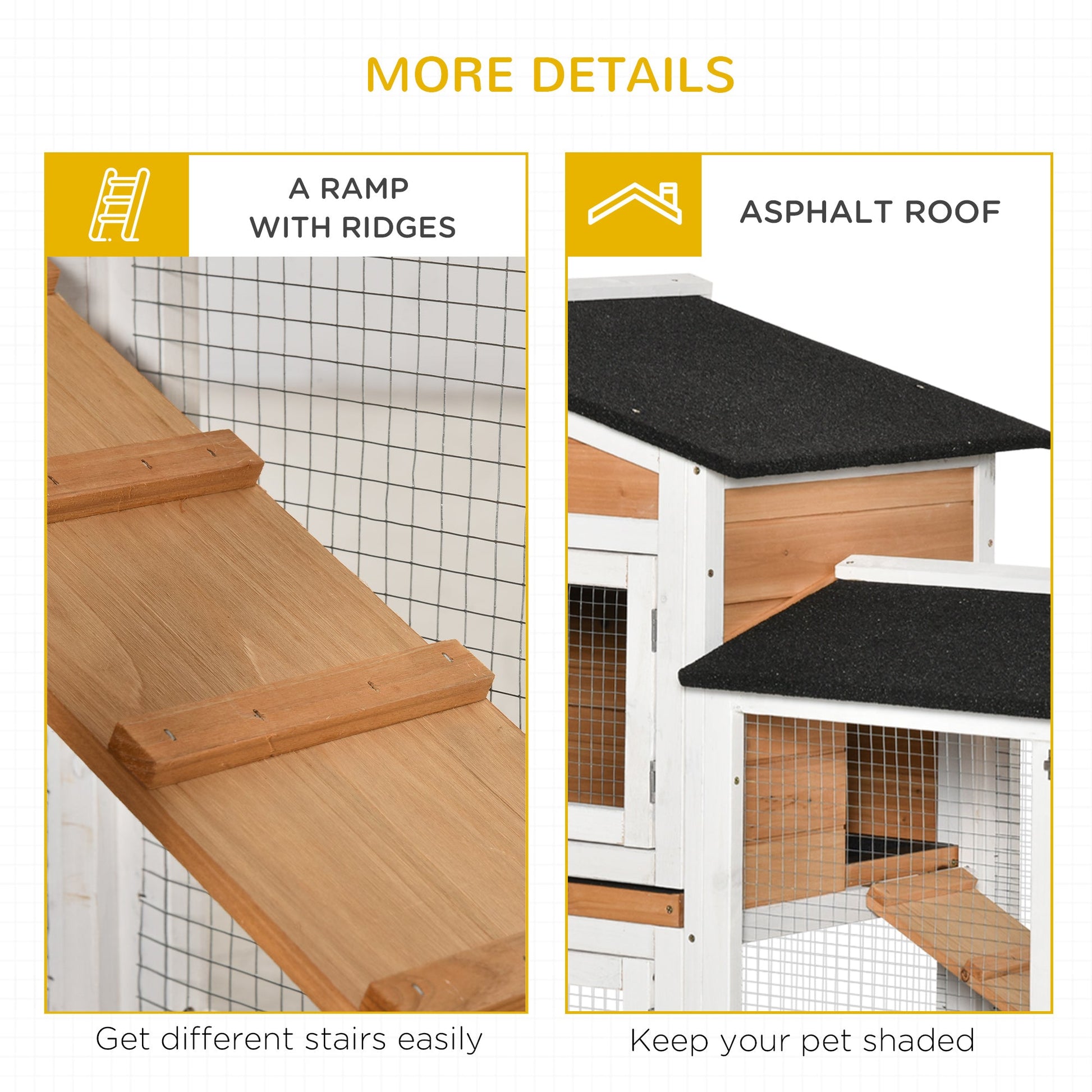 KFX-1309629 Wooden Mobile Rabbit Hutch with Wheels, Slide-Out Tray, Ramp, and Run Box - Yellow Finish