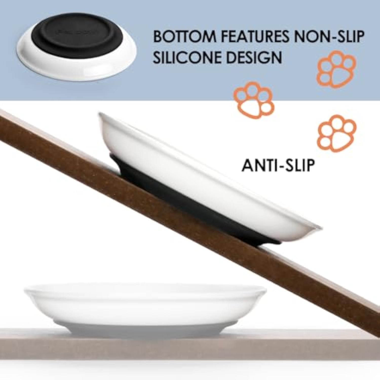 KFX-1311933 Whisker-Friendly Ceramic Cat Bowls with Non-Slip Silicone Base for Food and Water