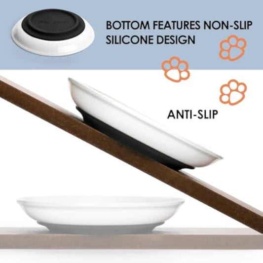 KFX-1311933 Whisker-Friendly Ceramic Cat Bowls with Non-Slip Silicone Base for Food and Water