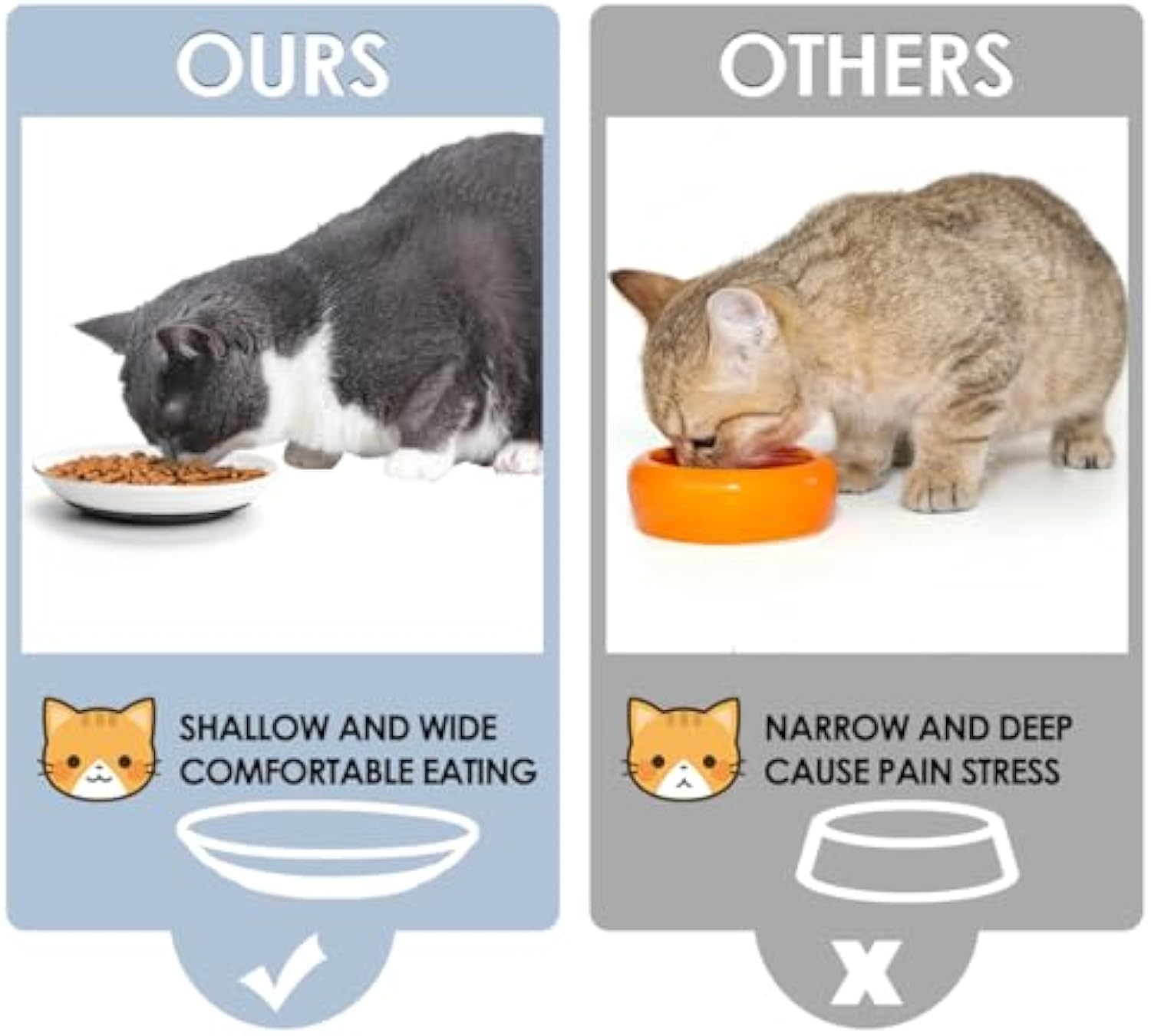 KFX-1311933 Whisker-Friendly Ceramic Cat Bowls with Non-Slip Silicone Base for Food and Water