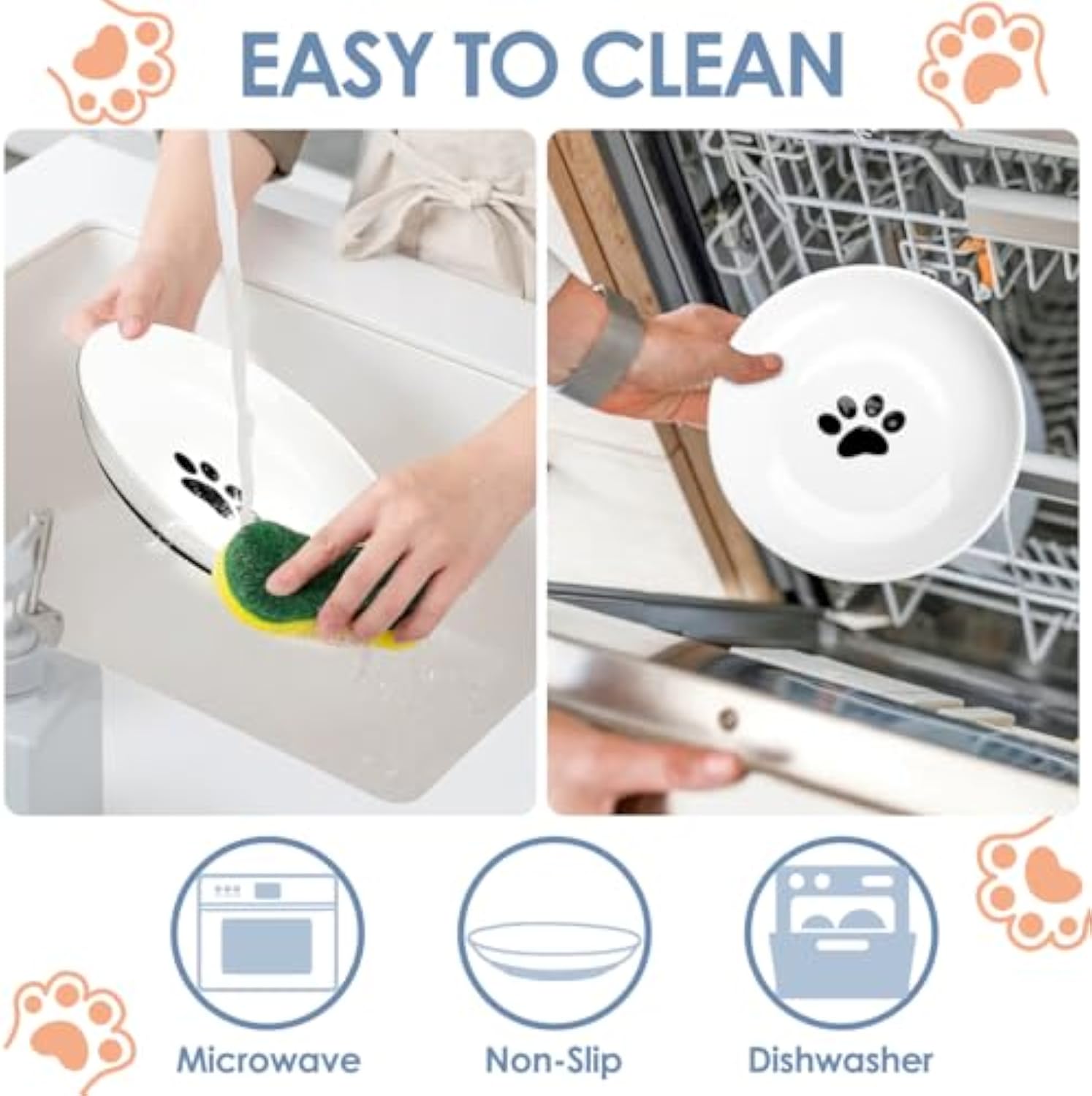 KFX-1311933 Whisker-Friendly Ceramic Cat Bowls with Non-Slip Silicone Base for Food and Water