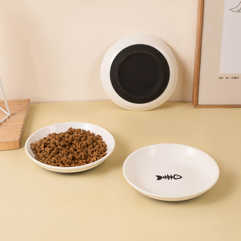 KFX-1311933 Whisker-Friendly Ceramic Cat Bowls with Non-Slip Silicone Base for Food and Water