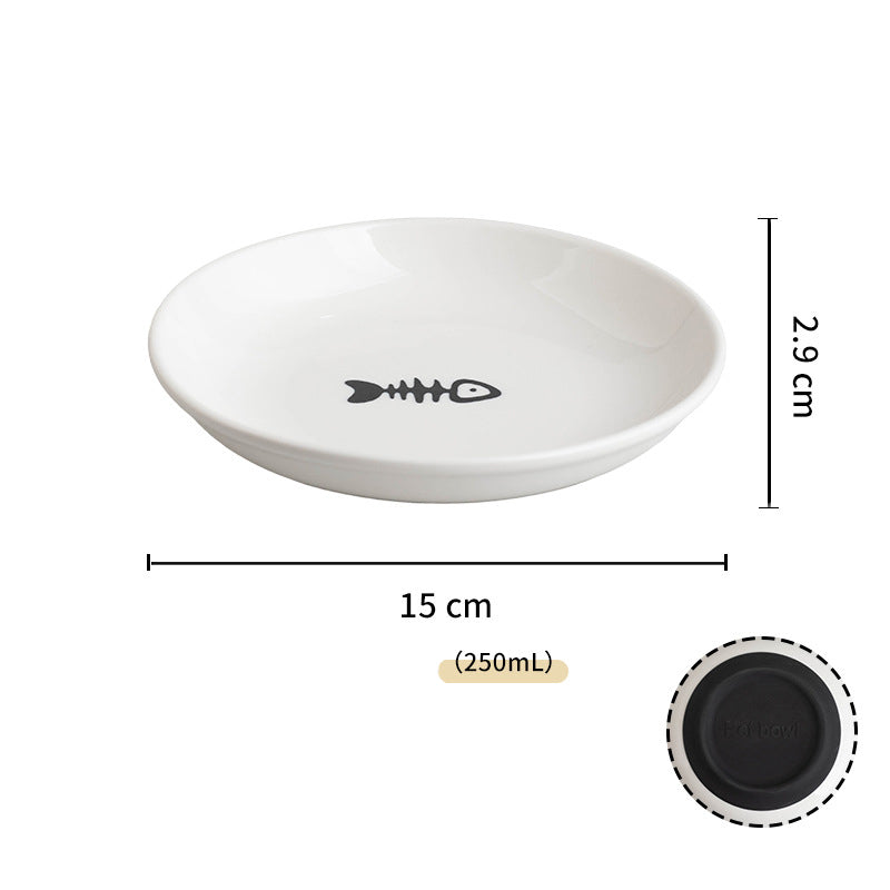 KFX-1311933 Whisker-Friendly Ceramic Cat Bowls with Non-Slip Silicone Base for Food and Water
